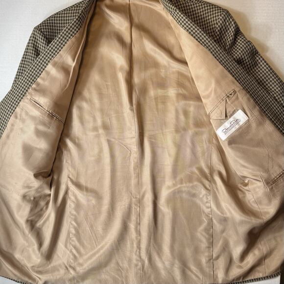 Vintage 80s–90s Oscar de la Renta Men’s Wool Brown Houndstooth Blazer 42L - Picture 8 of 13